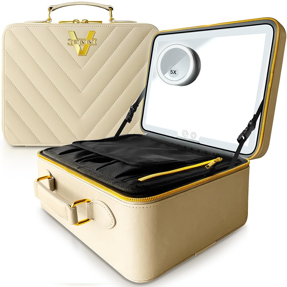 Amazon.com: JENNI V Upscale PU Leather Makeup Bag with Light